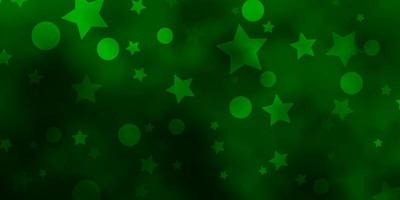 Fondo de vector verde claro con círculos, estrellas.