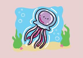 Cartoon jellyfish in flat style.Hand drawn Vector illustration of jellyfish isolated on background
