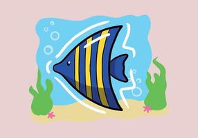 Hand drawn yellow and blue fish swimming sealife animal vector illustration design. Cute yellow and blue fish.