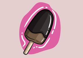 Whole and bitten ice cream hand drawn vector illustration. Popsicles covered chocolate with wooden stick isolated on background.