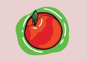 mano dibujado vistoso durazno. aislado naranja Fruta con líneas y reflejos. madurado melocotón con Roca en dibujos animados estilo en el aislado antecedentes vector