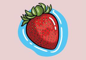 Hand drawn Whole strawberry. Vector color flat illustration for menu, poster. Isolated on background