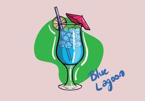 Hand drawn cocktail blue lagoon glass vector illustration on isolated background