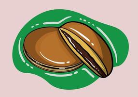 Dorayaki - Japanese Pancake.Dessert with red bean filling between two slices of pancakes. vector