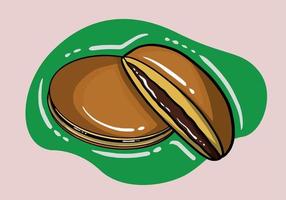 dorayaki - japonés panqueque.postre con rojo frijol relleno Entre dos rebanadas de panqueques. vector