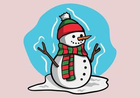 Hand drawn snowman with a scarf and hat isolated in a background. vector