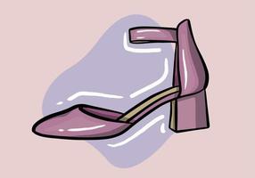 Hand drawn vector illustration of elegant fashionable pink womens shoe with high heel isolated on background