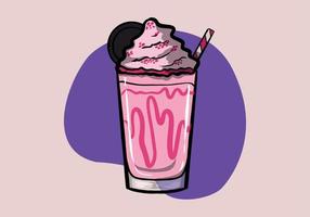 Hand drawn colorful fruit milkshake design. Strawberry milk shake. Vector illustration cartoon flat icon isolated on white.