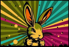 Rabbit cartoon vector illustration in grunge punk style. Bunny trendy art.