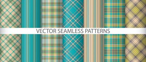 Set pattern fabric plaid. Textile tartan seamless. Background check vector texture.