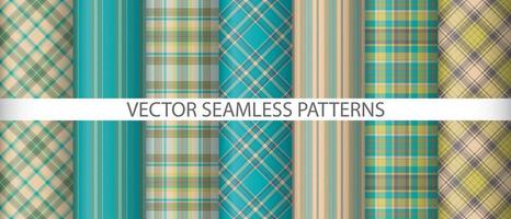 Set pattern fabric plaid. Textile tartan seamless. Background check vector texture.