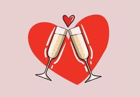 Happy Valentine's Day Vector Design. Valentine's Day Vector With champagne glasses. Valentine's Day Design for Poster, Social Media, Banner or Advertisement.