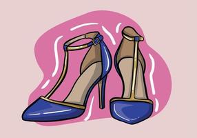 Hand drawn vector illustration of elegant fashionable blue womens shoes with high heel isolated on background
