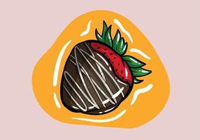 Strawberry and chocolate with melting in the middle isolated on solid color background, Vector cartoon in hand drawn illustration. Food concept.