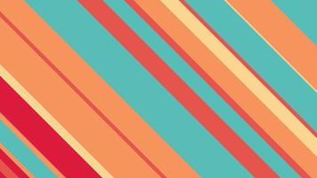 Trendy colorful retro 1970s striped pattern background with gently moving diagonal stripes in warm vintage color tones. This simple abstract motion background animation is 4K and a seamless loop. video
