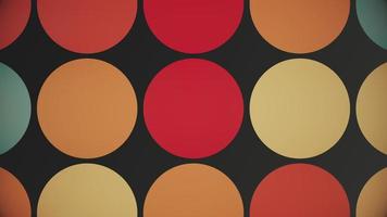 na moda retro Década de 1970 geométrico fundo com colorida piscando círculos dentro caloroso cor tons. isto à moda vintage movimento fundo animação é 4k e uma desatado ciclo video