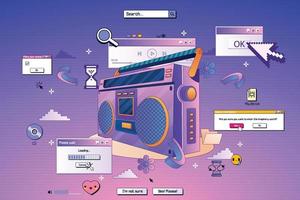 retro linear gradient boom box wallpaper, pop ups, vector design