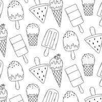 Seamless pattern with ice cream in doodle style. Vector illustration. Linear print with ice cream.