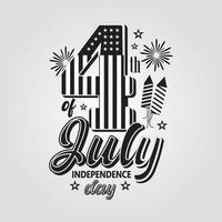 4th of July greeting card with United States national flag colors and hand lettering text Happy Independence Day. Vector illustration.