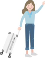 Tourists Traveling. Woman Pulling Luggage. Tourist guide. png