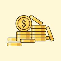 Gold dollar coin stack cartoon flat vector icon illustration. Business and finance Object Concept Isolated Vector.