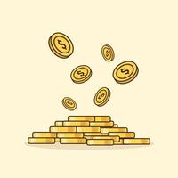 oro dólar moneda apilar dibujos animados plano vector icono ilustración. volador dorado monedas 3d dibujos animados estilo negocio y Finanzas objeto concepto aislado vector.