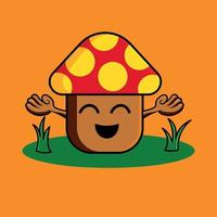 vectorized illustration of a happy mushroom, animated in childish style flat colors, comic vector