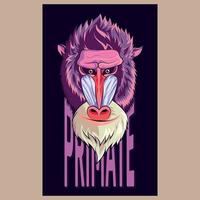 portrait of a primate monkey in vector, with fuchsia and purple colors, t-shirt print Vecto vector