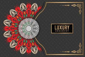 Free vector colorful oriental mandala background with golden frame