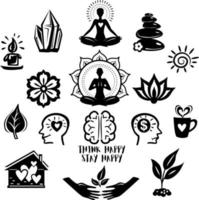 Collection of relaxation and meditation and yoga symbols vector