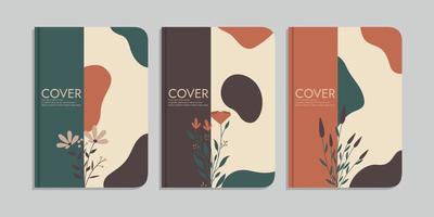 set of book cover designs with hand drawn floral decorations. abstract retro botanical background.size A4 For notebook, invitation, card, diary, planner, brochure, book, catalog vector