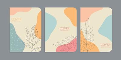 set of simple book cover templates with beautiful hand drawn floral decorations. abstract retro botanical background.size A4 For notebook, planner, school, brochure, book, catalog vector