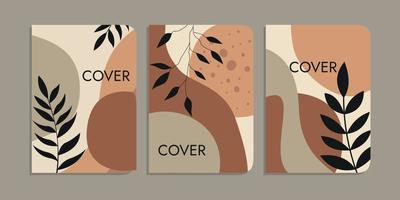 set of book cover designs with hand drawn floral decorations. abstract retro botanical background. size A4 For notebooks, invitation, diary, planners, brochures, books, catalogs vector