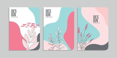 set of book cover designs with hand drawn floral decorations. abstract retro botanical background. size A4 For notebooks, invitation, diary, planners, brochures, books, catalogs vector