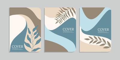 set of book cover template with hand drawn floral decorations. abstract retro botanical background.size A4 For notebooks, book, diary, planners, brochures, books, catalogs vector