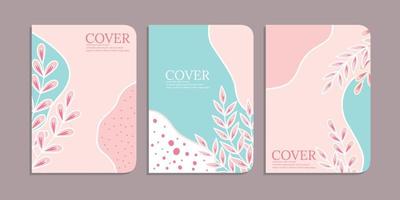 set of simple book cover templates with beautiful hand drawn floral decorations. abstract retro botanical background.size A4 For notebook, planner, school, brochure, book, catalog vector