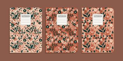 set of book cover templates with hand drawn abstract floral patterns. abstract retro botanical background. size A4 For notebooks, books, diaries, planners, brochures, books, catalogs vector