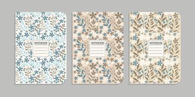 set of book cover templates with hand drawn abstract floral patterns. abstract retro botanical background. size A4 For notebooks, books, diaries, planners, brochures, books, catalogs vector