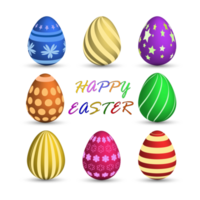 Happy easter. Set of realistic Easter eggs with different texture and ornament png