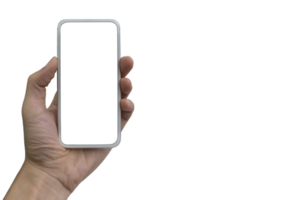 hand- Holding slim telefoon met blanco tintje scherm png