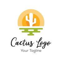 Cactus logo design badge vector Illustration