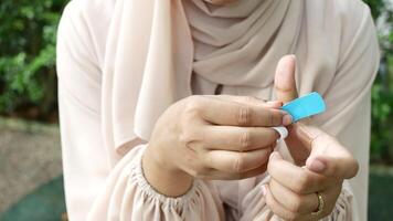 Adhesive bandage on hand close up video