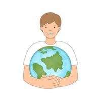 Man hugging the planet, the concept of environmental protection vector