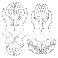 Collection of praying hands drawing outline vector