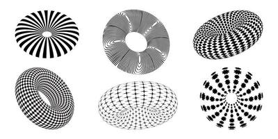 geométrico formas, 3d en negro y blanco. tridimensional diseño elementos. psicodélico estético estilo de el años 2000 y2k, kaybug vector. vector