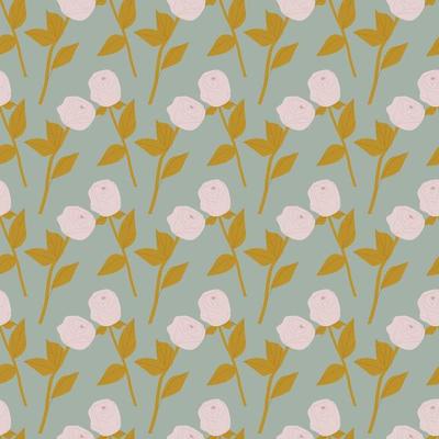 Seamless pattern with roses in vintage style. Endless ornament with roses in retro color.
