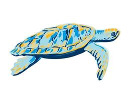 Loggerhead Sea Turtle Side View WPA Poster Art vector