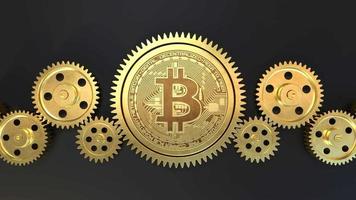 Bitcoin with golden metal gears, Cryptocurrency concept video