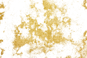 Gold splashes Texture. Grunge golden background pattern of cracks, scuffs, chips, stains, ink spots, lines on transparent background PNG file