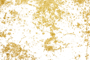 Gold splashes Texture. Grunge golden background pattern of cracks, scuffs, chips, stains, ink spots, lines on transparent background PNG file